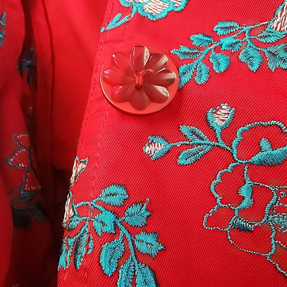 Johnny Was Floral Embroidered Coat Red Medium Like New *RARE FIND* - Picture 16 of 16